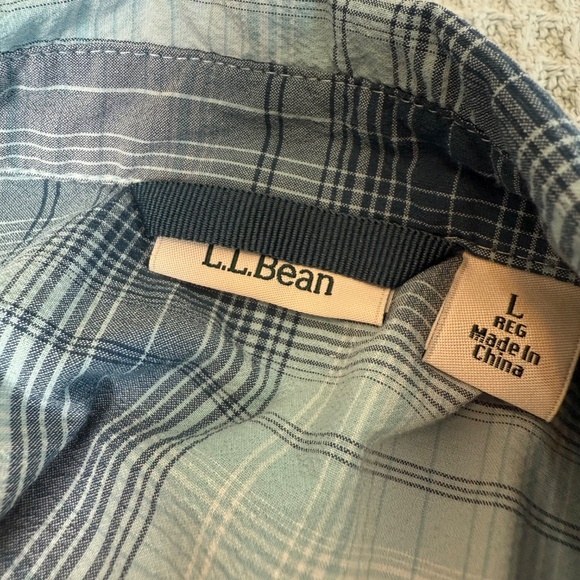 LL Bean Beach Cruiser Shirt Womens Large Reg Blue Plaid Top Blouse Gorpcore - Picture 4 of 9